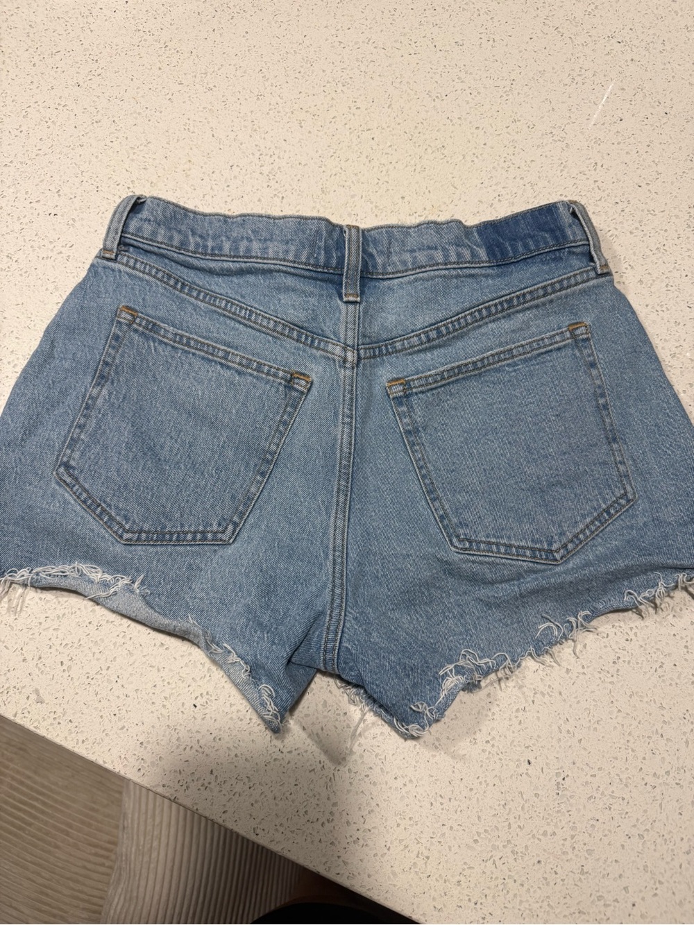 Abercrombie & Fitch Light Blue Frayed High-Rise Denim Shorts - Picture 2 of 3
